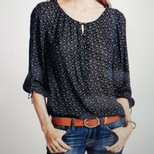 Lucky Brand Indigo Vine Print Blouse Top, NWT!